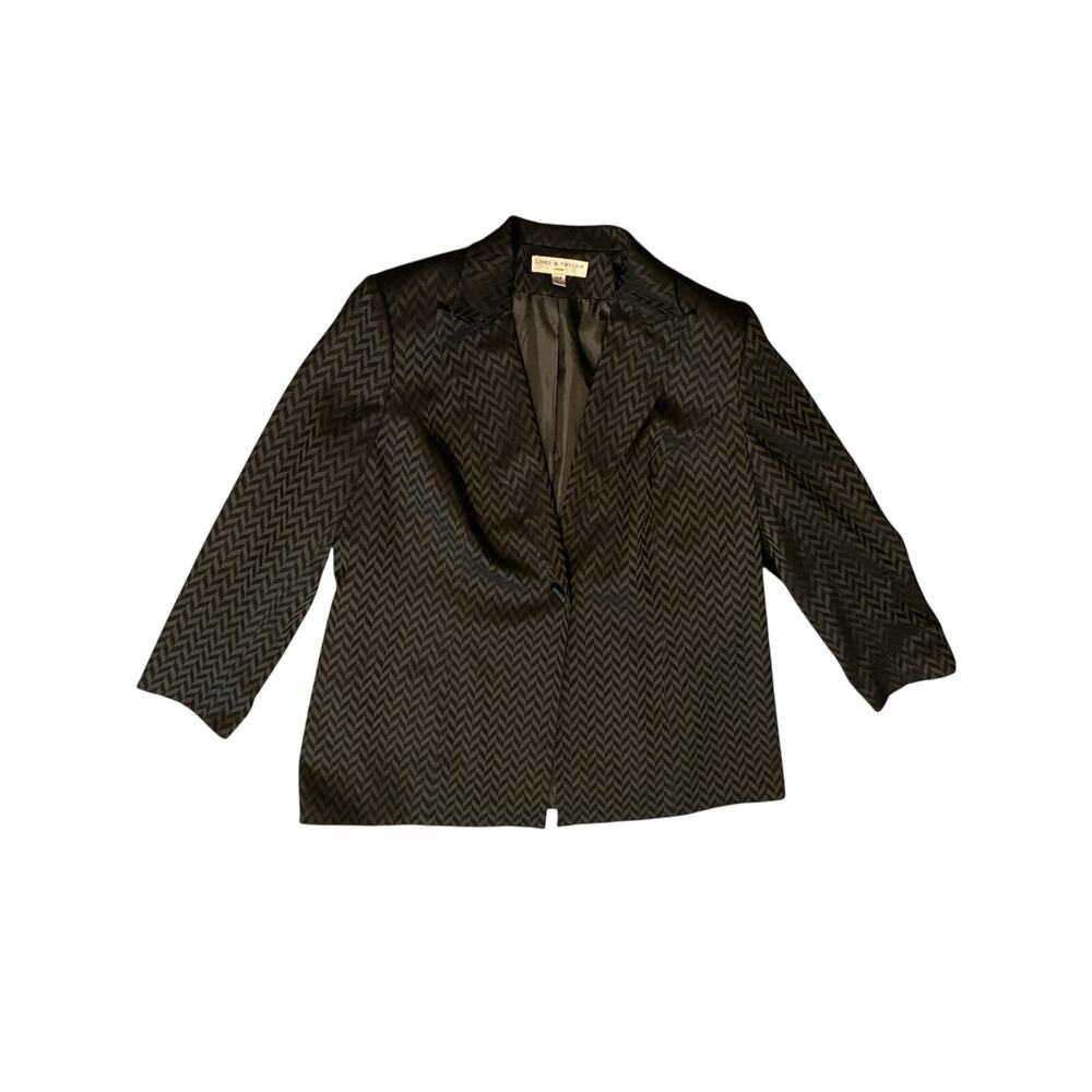 Lord & Taylor Blazer 16W Black Herringbone Chevron Single Button Jacket Y2K Lux